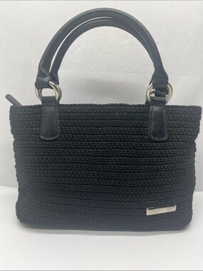Black Crochet Shoulder Bag with Top Handles